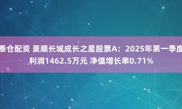 泰仓配资 景顺长城成长之星股票A：2025年第一季度利润1462.5万元 净值增长率0.71%